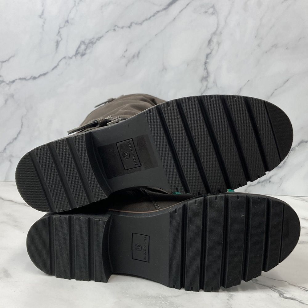 SUN + STONE Brinley Charcoal Strapped Lug-Sole Boots - Picture 4 of 7